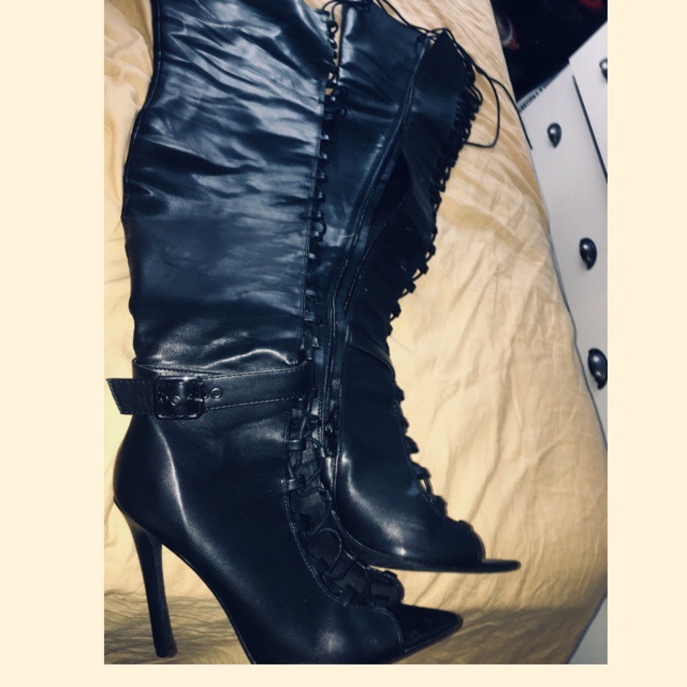 Long black lace boots